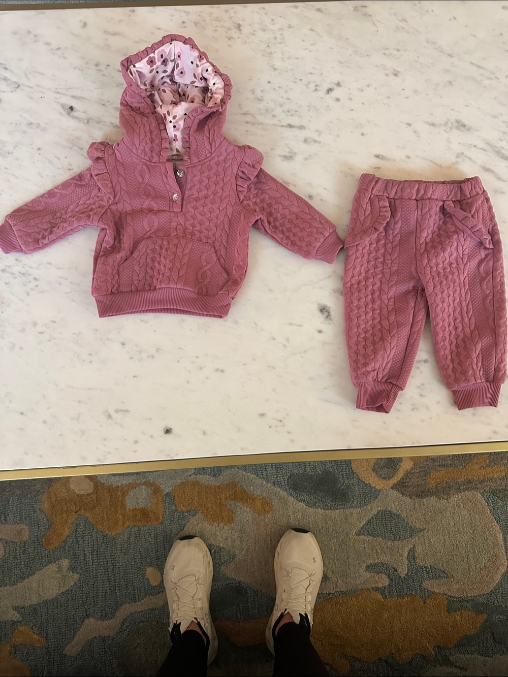 Kids Cable Knit Hoodie & Jogger Set - Dusty Rose